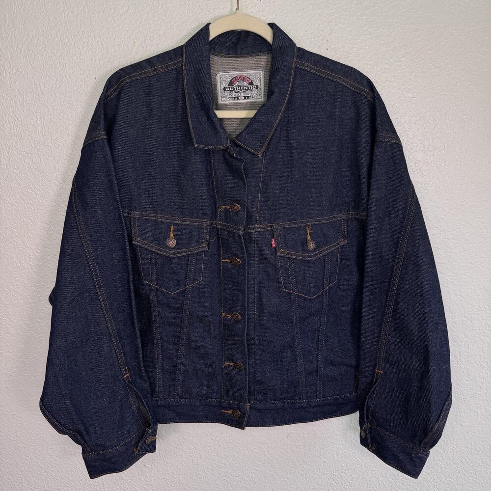 Vintage Levi's Jacket Mens Large Denim Biker Trucker Blue Button Front 90s Vtg
